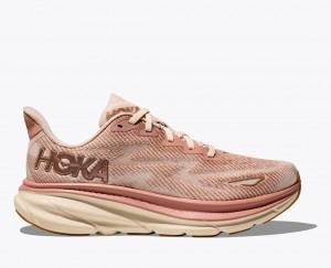 Beige Women's HOKA Clifton 9 Running Shoes | PRW843026