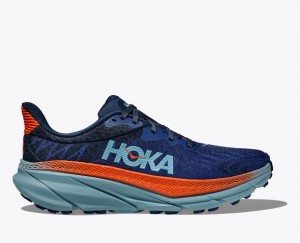 Dark Blue / Orange Men's HOKA Challenger 7 Trail Running Shoes | EBL847639