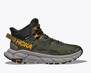 Dark Green Men's HOKA Trail Code GTX Hiking Boots | BVT483627