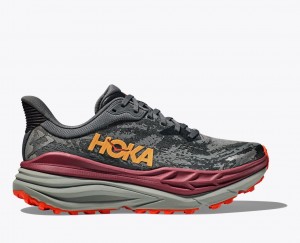 Dark Grey / Black / Dark Red Men's HOKA Stinson 7 Trail Running Shoes | BMF943705