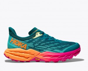 Dark Turquoise / Pink / Orange Men's HOKA Speedgoat 5 Trail Running Shoes | RMO864257