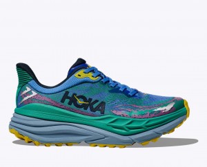 Green / Blue Men's HOKA Stinson 7 Trail Running Shoes | MVQ128735