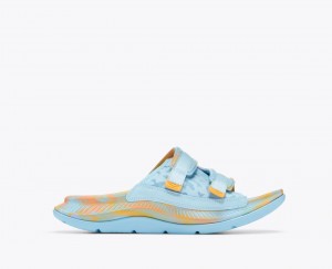 Light Blue / Orange Men's HOKA Ora Luxe Slide | OLS625801