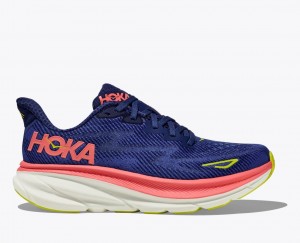 Navy / Coral Women's HOKA Clifton 9 Running Shoes | HAZ534072