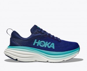 Navy / Turquoise Women's HOKA Bondi 8 Running Shoes | GPE845169