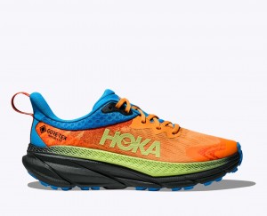 Orange / Green / Blue Men's HOKA Challenger 7 GTX Trail Running Shoes | KRW046389