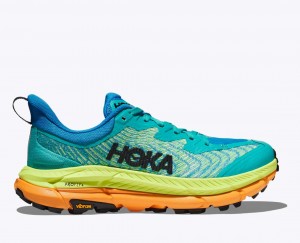 Turquoise / Green / Orange Men's HOKA Mafate Speed 4 Trail Running Shoes | EMW395412