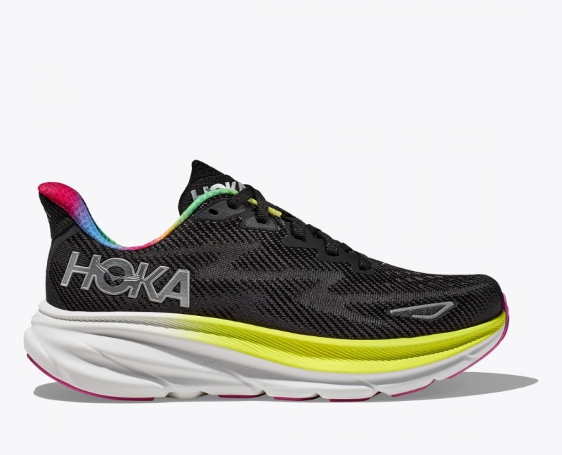 Black / Light Green Men\'s HOKA Clifton 9 Running Shoes | VWG209568