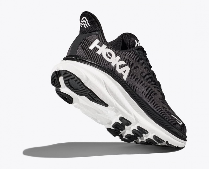 Black / White Men's HOKA Clifton 9 Running Shoes | QLY286051