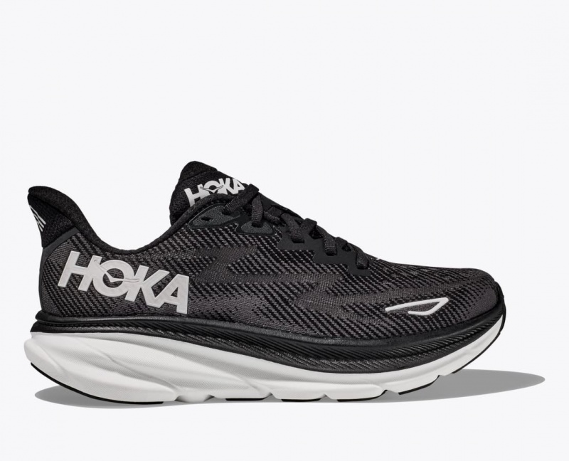 Black / White Men\'s HOKA Clifton 9 Running Shoes | QLY286051