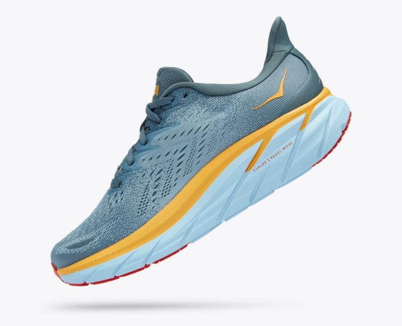 Blue Green / Orange Men's HOKA Clifton 8 Running Shoes | FLS651327