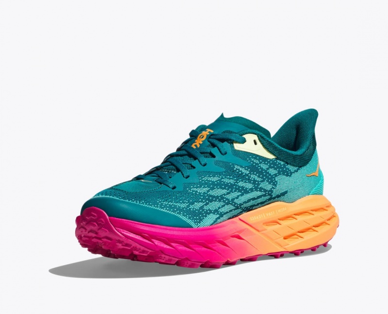 Dark Turquoise / Pink / Orange Men's HOKA Speedgoat 5 Trail Running Shoes | RMO864257