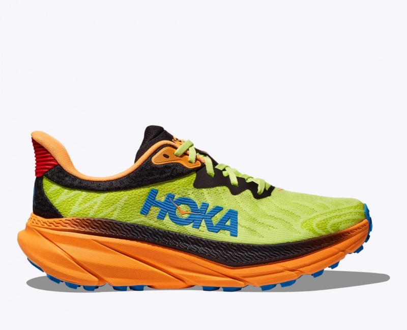 Green / Black / Orange Men\'s HOKA Challenger 7 Trail Running Shoes | CFP942607