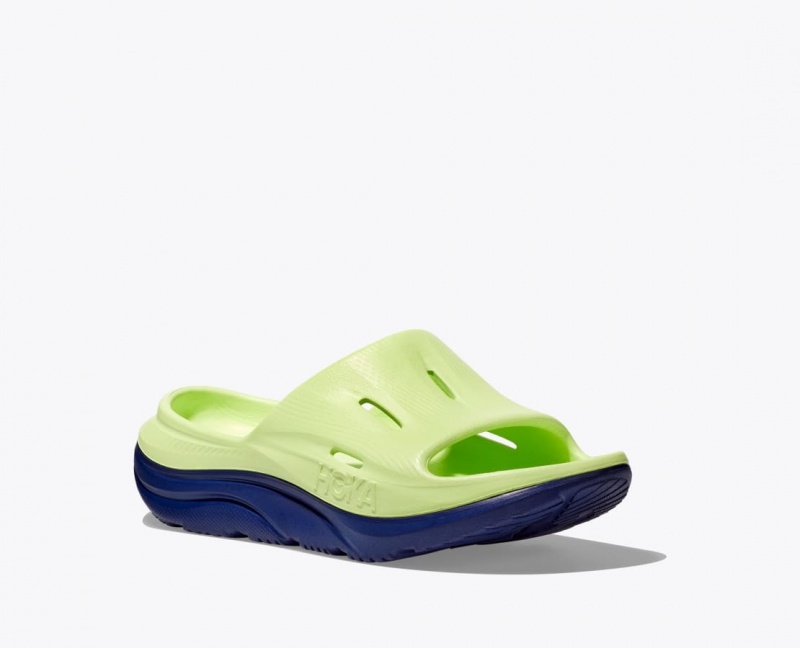 Green / Navy Kids' HOKA Ora Recovery 3 Slides | KVY210596