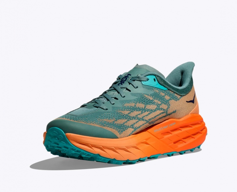 Green / Orange Men's HOKA Speedgoat 5 Trail Running Shoes | OGX718036