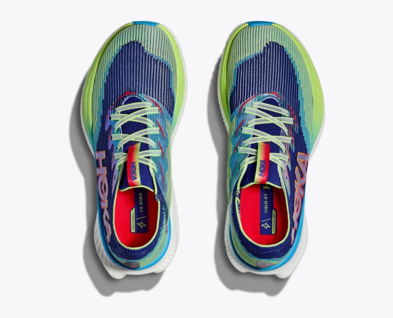 Navy / Green Men's HOKA Cielo X1 Running Shoes | DLF963405