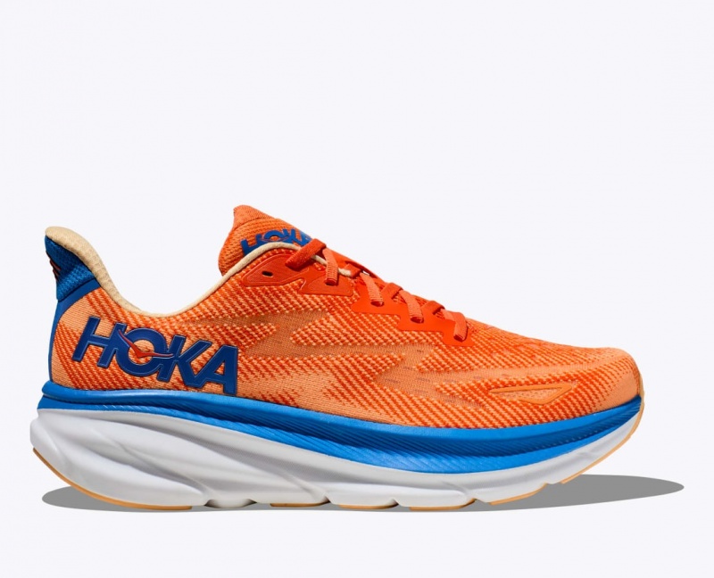 Orange / Blue Men\'s HOKA Clifton 9 Running Shoes | ETW019427