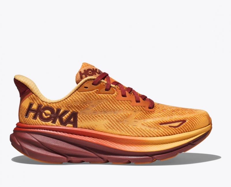 Orange / Dark Red Men\'s HOKA Clifton 9 Running Shoes | XIV975086