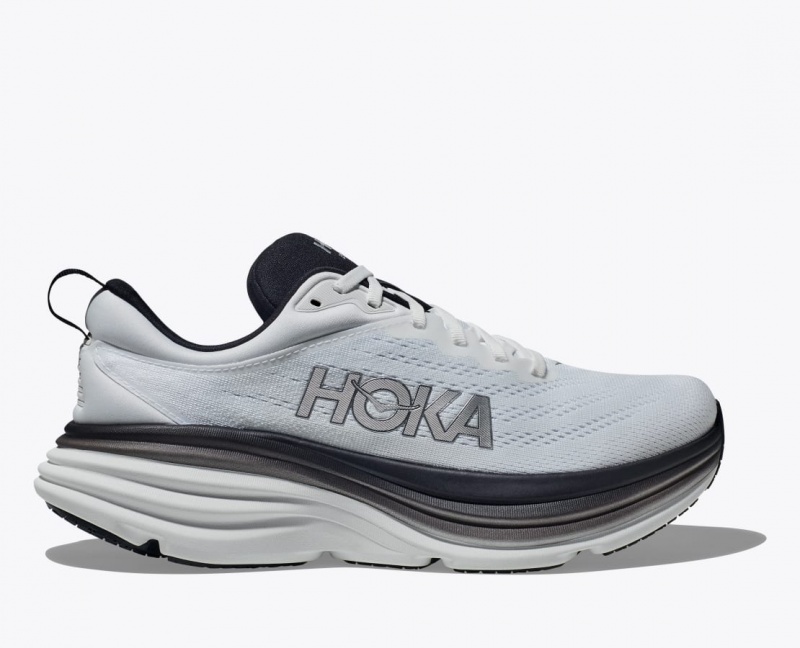 White / Black Men\'s HOKA Bondi 8 Running Shoes | MGV698125