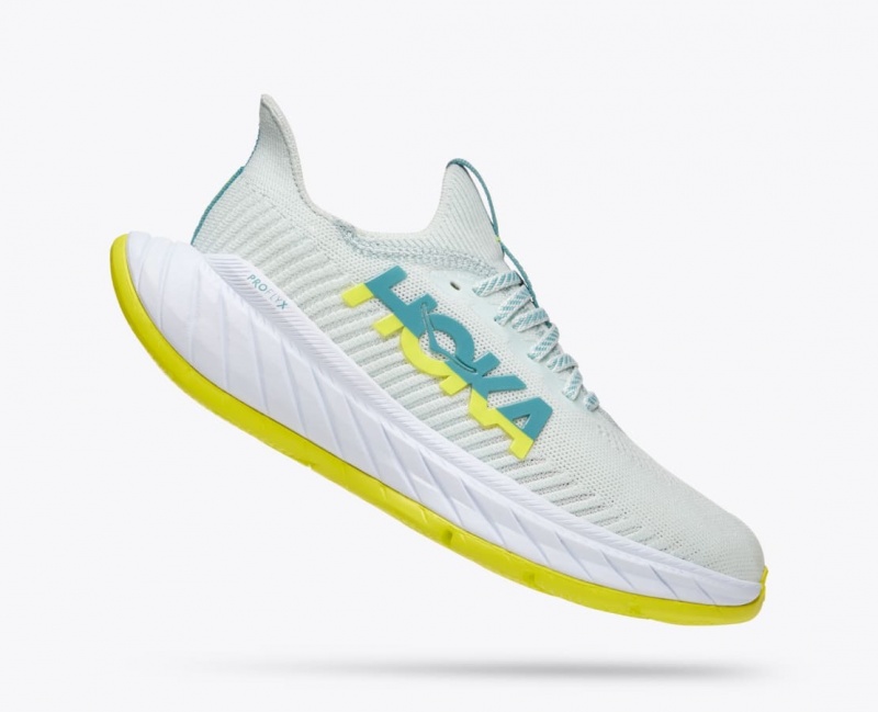 White / Green Women's HOKA Carbon X 3 Running Shoes | YLH684071