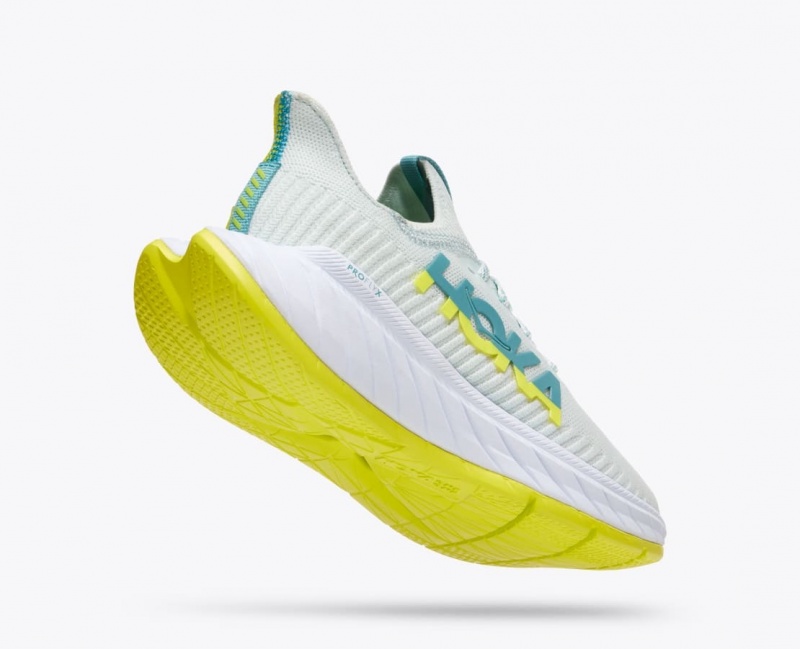 White / Green Women's HOKA Carbon X 3 Running Shoes | YLH684071