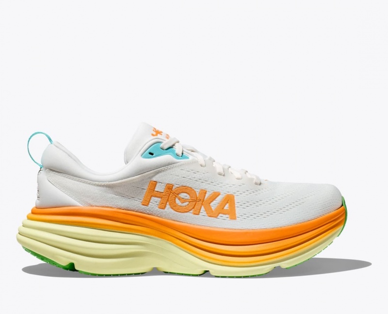 White / Orange Men\'s HOKA Bondi 8 Running Shoes | LFK619845