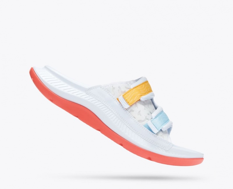 White / Orange / Blue Men's HOKA Ora Luxe Slide | LAR716908