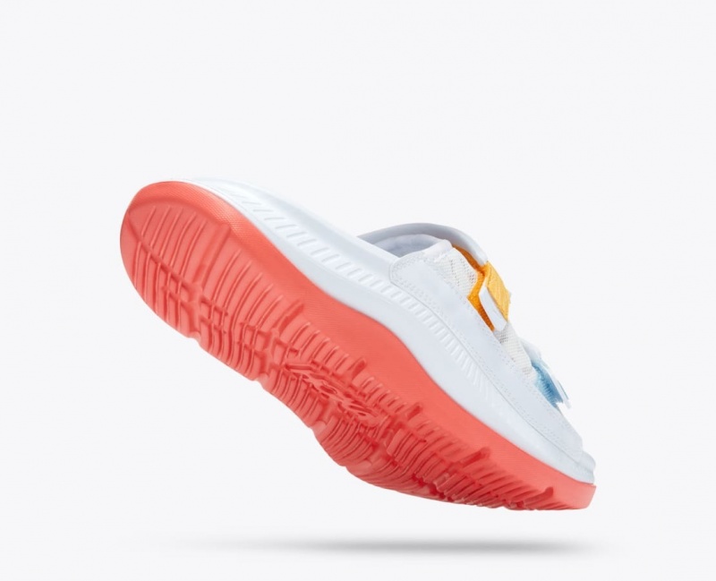 White / Orange / Blue Men's HOKA Ora Luxe Slide | LAR716908