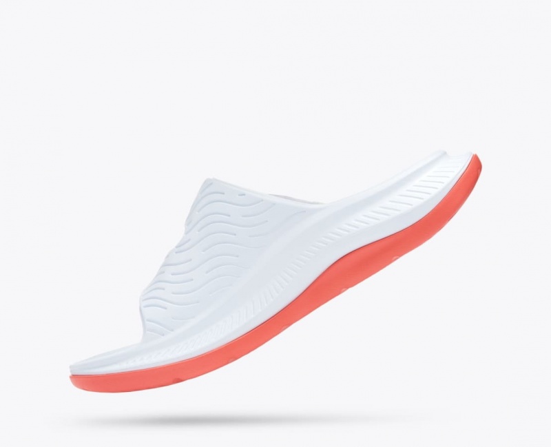 White / Orange / Blue Men's HOKA Ora Luxe Slide | LAR716908