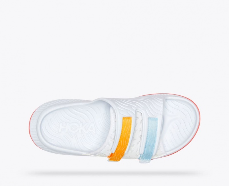 White / Orange / Blue Men's HOKA Ora Luxe Slide | LAR716908