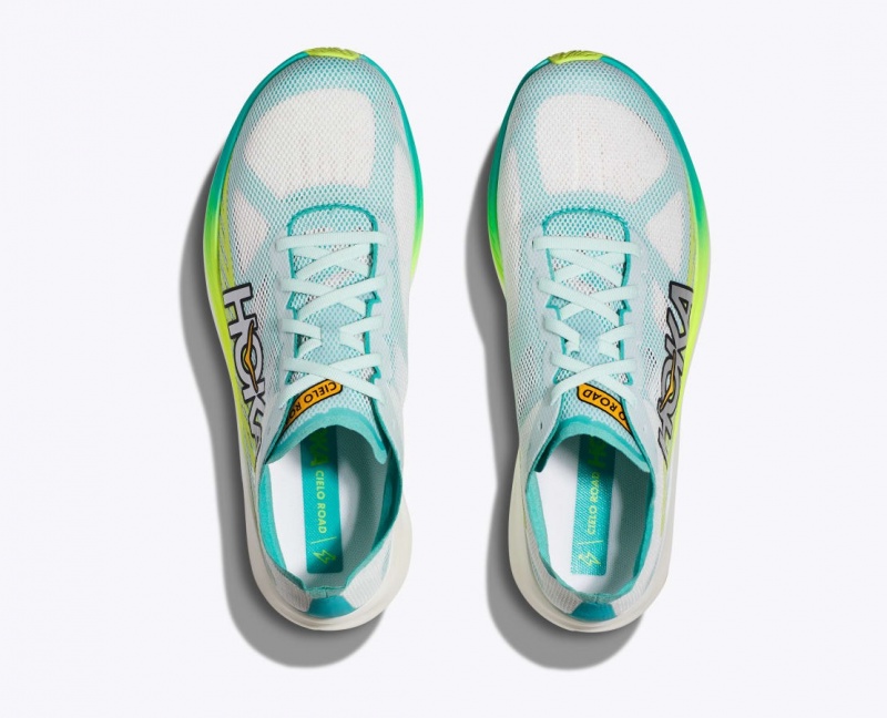 White / Turquoise Women's HOKA Cielo Road Running Shoes | TXP259461